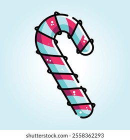 A vibrant illustration of a peppermint candy cane, perfect for holiday cards or festive designs.