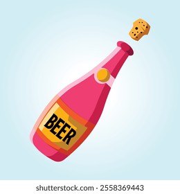 A vibrant illustration of a pink beer bottle popping its cork. Perfect for celebratory designs.