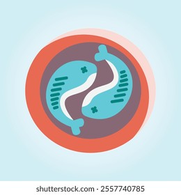 A vibrant illustration of the Pisces zodiac sign, depicting two interconnected fish within a circular frame.  Represents duality and harmony.