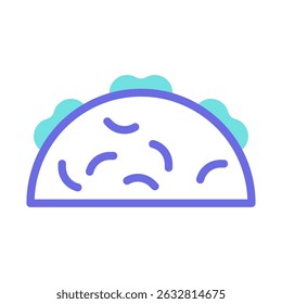 Eine lebendige Illustration zeigt ein modernes, flaches Design eines Tacos. Die kreative Darstellung verwendet einen farbenfrohen und stilisierten Ansatz, der sich für verschiedene kulinarische Themen-Visuals eignet.