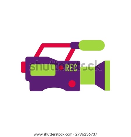 Vibrant illustration of a professional video camera used for filming and recording in media production.
