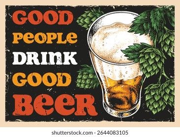 Uma ilustração vibrante que promove o prazer da cerveja com um copo alto cheio de líquido dourado e espuma espumosa.
