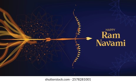 Vibrant illustration for Ram Navami featuring a glowing bow and arrow symbolizing Lord Rama’s divine strength and the victory of righteousness over evil.