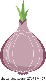 A vibrant illustration of a red onion, showcasing its bulbous shape and fresh green shoots, perfect for culinary or agricultural themes.