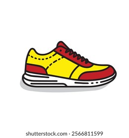 Vibrant illustration of red and yellow shoes with a bold and dynamic design. Perfect for fashion projects, sports themes, or creative visuals. High-quality and versatile digital artwork.