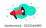 A vibrant illustration of a red-and-white megaphone with sound waves, perfect for promoting announcements, marketing campaigns, or any project that needs a loud and clear message.