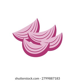 A vibrant illustration of several red onion wedges, perfectly cut and stacked, showcasing their distinct purple and white layers. Ideal for recipes, cooking blogs, or healthy eating themes.