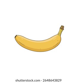 Uma ilustração vibrante de uma única banana amarela madura com sutis manchas marrons, apresentada contra um fundo branco limpo. Estilo de arte minimalista