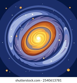 A vibrant illustration of a spiral galaxy with a glowing core, swirling with cosmic energy. Perfect for astronomy projects, space-themed designs.