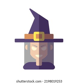 Vibrant illustration of spooky witch in modern flat style for Halloween. Suitable for websites, stores, shops, books, postcard