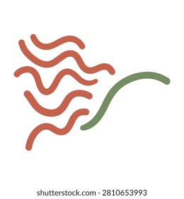 Vibrant illustration of squirming worms in red and green hues on white background, abstract shapes