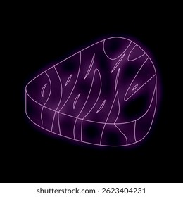 Ilustração vibrante de um bife que brilha em rosa neon contra um fundo escuro