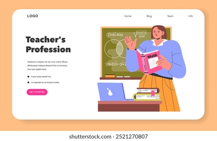 A vibrant illustration of a teacher interacting with students and technology in a classroom setting.