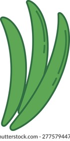 A vibrant illustration of three green snap peas, showcasing their smooth, curved pods and healthy appearance. Perfect for food-related designs.