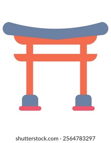 A vibrant illustration of a traditional Torii gate in orange and blue hues, representing Japanese culture and heritage. Suitable for travel designs, cultural themes, and educational projects.