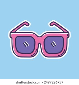 A vibrant illustration of trendy pink sunglasses set against a soft blue backdrop, perfect for summer vibes and fashion.