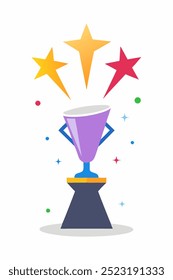 A vibrant illustration of a trophy with sparkling stars, perfect for celebrating achievements, success, and victories. This cheerful design is ideal for motivational posters, awards ceremonies.