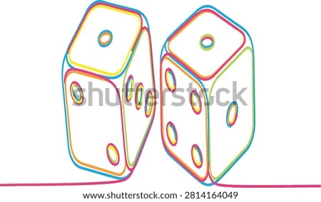 A vibrant illustration of two dice with colorful outlines suggesting chance and game