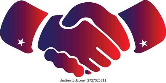 Una ilustración vibrante de dos manos temblando en Acuerdo mostrando un esquema de color degradado y acentos de estrellas sobre fondo transparente