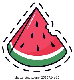 Vibrant illustration of a watermelon slice with a bite taken out, featuring bold colors and a playful design. The image captures the essence of summer and freshness