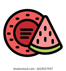 Vibrant illustration of a watermelon slice partially covering a watermelon themed plate, evoking a sense of summer refreshment