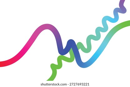 Eine lebendige Illustration wellenförmiger Linien in Rot, Lila, Blau, Grün und Cyan-Tönen auf sauberem weißem Hintergrund
