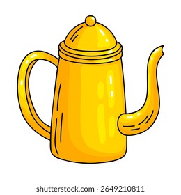 Vibrant illustration of a yellow teapot with soft, rounded shapes and a distinct spout. Created in a clean, minimal outline style with a modern touch. Ideal for kitchen-themed projects, tea-related co