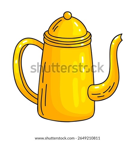 Vibrant illustration of a yellow teapot with soft, rounded shapes and a distinct spout. Created in a clean, minimal outline style with a modern touch. Ideal for kitchen-themed projects, tea-related co