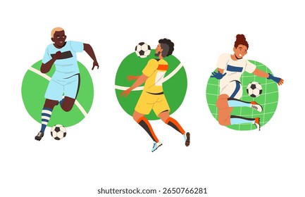 Vibrant Illustrations of Dynamic Soccer Players in Action, Showcasing Their Energy and Skills