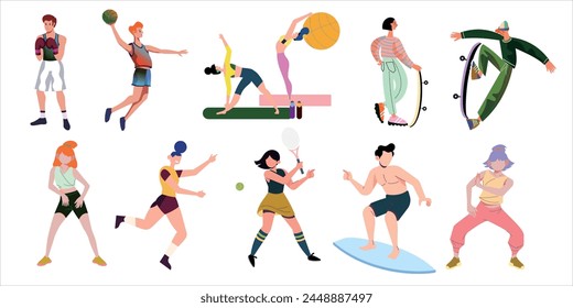 Vibrant illustrations showcase a variety of sports, capturing athletes in action across different disciplines.
