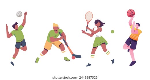 Vibrant illustrations showcase a variety of sports, capturing athletes in action across different disciplines.
