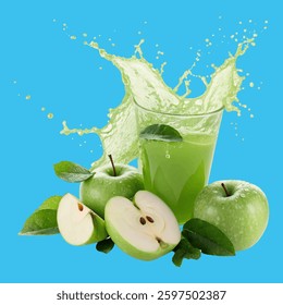 A vibrant image showcasing a refreshing green apple juice splash.