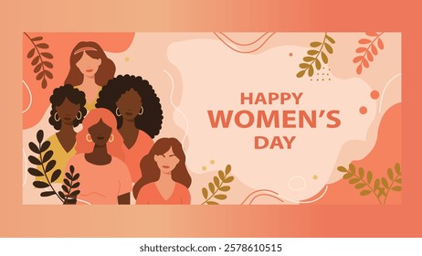 Vibrant and inclusive illustration for Women's Day featuring a diverse group of women, celebrating unity, empowerment, and the strength of women across all backgrounds.

