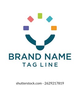 A vibrant and inclusive logo featuring a semi-circular, embracing shape in teal with colorful squares arranged above. Represents community, sharing, and diversity. Ideal for social or collaborative or