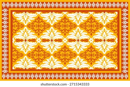 Vibrant Indian Damask Textile Pattern. Gold and Orange.