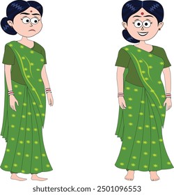 Vibrant Indian Female Character Set for 2D Animation - Featuring village women in authentic vector illustrations for culturally rich and detailed animated storytelling