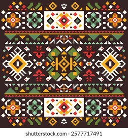 
Vibrant Indigenous Pattern,geometric, green, orange, yellow, red, traditional art, weaving pattern