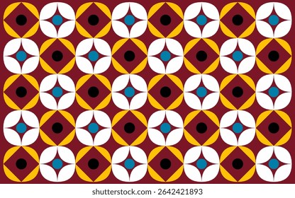 Vibrant Indonesian batik pattern with red tones and floral geometry. Ethnic style background radiating energy and heritage through bold shapes and warm color fusion. Floral background design