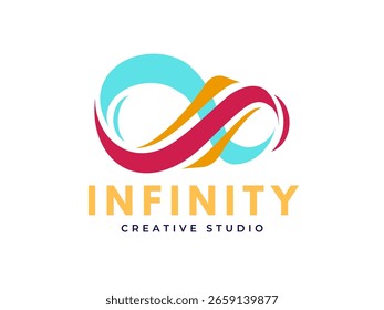 Lebhaftes Infinity-Logo für ein kreatives Studio, das dynamische Kurven und eine reiche Farbpalette kombiniert. Perfekt für Marken, digitale Agenturen, Designfirmen und künstlerische Projekte.