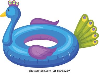 Vibrant inflatable peacock float, adding a playful and stylish touch to summer water activities, perfect for relaxing in the pool or enjoying fun filled days at the beach