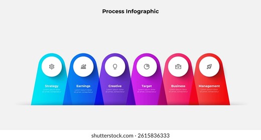 Vibrant infographic design creativity, targeting, operations, and management processes