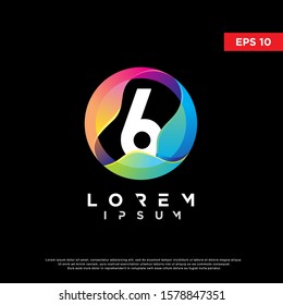 vibrant initial number 6 inside liquid sphere logo.  modern icon, template design