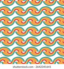 Vibrantes arcos circulares entrelazados con ondas superpuestas y diamantes amarillos