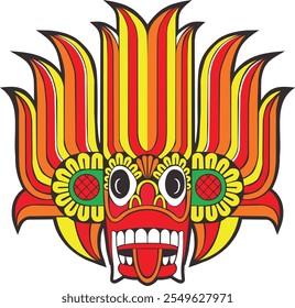 A vibrant and intricate depiction of a traditional Sri Lankan Kolam mask, known for its colorful and fearsome appearance, often used in cultural performances and rituals.