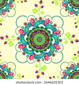 Um padrão floral vibrante e intrincado com redemoinhos de cores, perfeito para design de tecido ou fins decorativos.