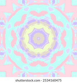 Forma de mandala vibrante e intrincada. Brilhante e alegre doce feminino pastel cor paleta. Visualmente impressionante e cativante. Para tecidos têxteis, papel de embrulho, papel de parede, decoração da casa, arte digital.