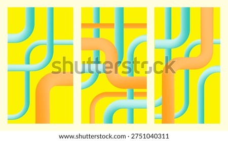 A vibrant and intricate network of pipes, some blue and some orange, intertwining and overlapping, suggesting a flow and connection within a larger system.