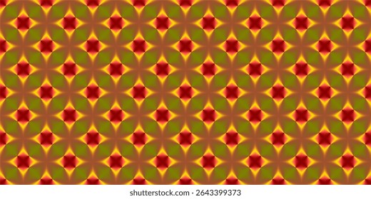 A vibrant and intricate repeating pattern composed of interconnected, glowing shapes.