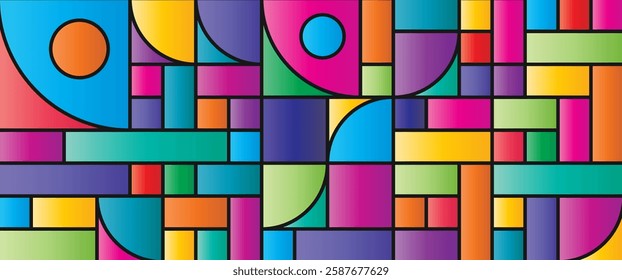 Vibrant and intricate vector illustration of an abstract geometric pattern with a variety of shapes and colors