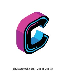 Vibrante letra 3D isométrica C, un elemento de Diseño gráfico moderno para logotipos, marca y contenido educativo.